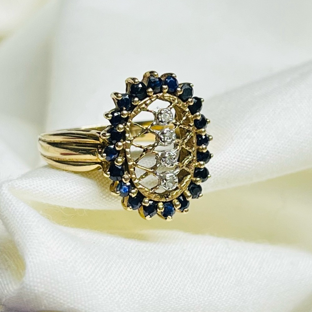 Diamond Sapphire Gemstone 10KP Fine Ring Size 6 Womans Jewelry